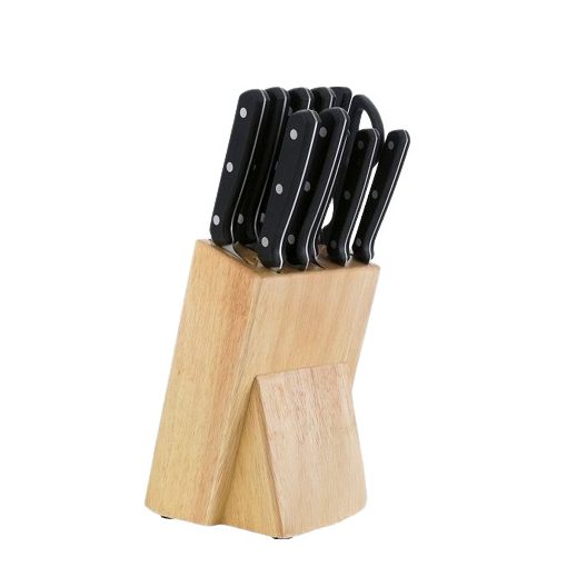 Set of 10 knives with wooden holder