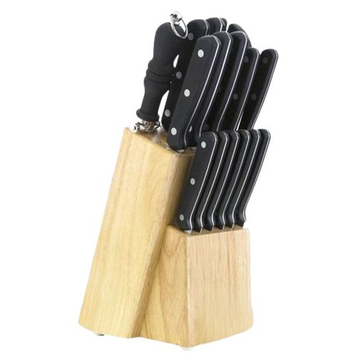 Set of 15 knives with wooden holder